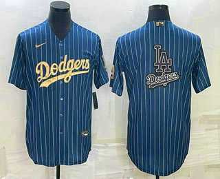 Mens Los Angeles Dodgers Big Logo Navy Blue Pinstripe Stitched MLB Cool Base Nike Jerseys->los angeles dodgers->MLB Jersey